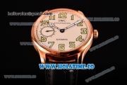 IWC Portugieser Hand-Wound Asia 6497 Manual Winding Rose Gold Case with White Dial Black Leather Strap and Green Arabic Numeral Markers