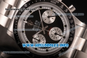 Rolex Daytona Vintage Chrono Miyota OS20 Quartz Steel Case/Bracelet with Point Markers and Black Dial - White Inner Bezel