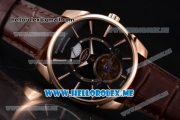 Parmigiani Tonda Tourbillon Asia ST25 Automatic Rose Gold Case with Black Dial and Brown Leather Strap Stick Markers