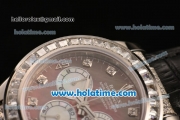 Rolex Daytona Chrono Swiss Valjoux 7750 Automatic Steel Case with Diamond Bezel Black Leather Strap and Brown MOP Dial