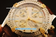 Breitling Chronomat Evolution Swiss Valjoux 7750 automatic Two Tone Case with White Dial and Brown Leather Strap