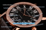 Cartier Ronde Solo Swiss ETA 2836 Automatic Rose Gold Case with White Roman Numeral Markers Diamond Bezel and Black Dial