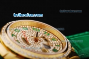 Rolex Datejust Oyster Perpetual Automatic Movement Gold Case with Diamond Dial and Green Arabic Numerals