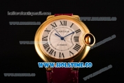 Cartier Ballon Bleu De Medium Asia 4813 Automatic Yellow Gold Case with Silver Dial and Yellow Leather Strap - Roman Numeral Markers (GF)