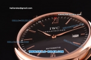 IWC Portofino Vintage Swiss ETA 2892 Automatic Rose Gold Case with Brown Leather Strap and Black Dial