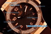 Hublot Big Bang Cappuccino Gold Swiss Quartz Rose Gold Case with Brown Rubber Strap and Brown Carbon Fiber Dial - Diamond Bezel