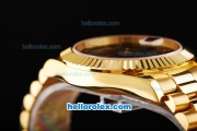 Rolex Day-Date II Swiss ETA 2836 Automatic Movement Full Gold with Black Dial and Gold Arabic Numeral Hour Markers