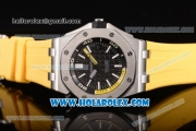 Audemars Piguet Royal Oak Offshore Diver Clone AP Calibre 3120 Automatic Steel Case with Black Dial Yellow Rubber Strap and White Stick Markers (EF)