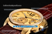 Cartier Calibre De Swiss ETA 2824 Automatic Yellow Gold Case with Diamonds Bezel and Black Roman Numeral Markers