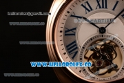 Cartier Cle de Cartier Swiss Tourbillon Manual Winding Rose Gold Case with White Dial and Brown Leather Strap