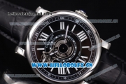 Cartier Rotonde de Cartier Astrotourbillon Asia 2813 Automatic Steel Case with Black Dial Roman Numeral Markers and Black Leather Strap