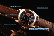 Panerai Luminor Marina Automatic Movement Rose Gold Case with Red/White Arabic Numeral Markers and Brown Leather Strap