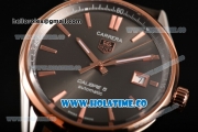 Tag Heuer Carrera Calibre 5 Automatic Swiss ETA 2824 Automatic Steel Case with Grey Dial Stick Markers and Rose Gold Bezel