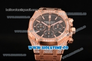 Audemars Piguet Royal Oak Chronograph Swiss Valjoux 7790 Automatic Rose Gold/Diamonds Case with Black Grids Dial Diamonds Bezel and Stick Markers (EF)