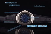 Patek Philippe Nautilus Swiss ETA 2892 Automatic Movement Steel Case with Stick Markers and Black Leather Strap