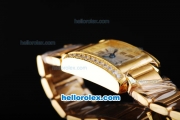 Cartier Tank Miyota Quartz Movement Gold Case with Diamond Bezel and Black Roman Marking-Lady Size