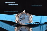 Audemars Piguet Royal Oak Lady Miyota OS2035 Quartz Steel Case with Diamond Bezel Blue Dial and Blue Rubber Strap