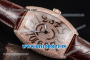 Franck Muller Casablanca Asia Automatic Rose Gold/Diamonds Case with Diamonds Dial and Brown Leather Strap (ZF)