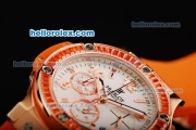 Hublot Big Bang Chronograph Quartz Movement White Dial with Orange Diamond Bezel and Orange Rubber Strap-Lady Size