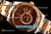 Rolex Sky-Dweller Asia Automatic Two Tone Case/Bracelet with Roman Numeral Markers and Brown Dial