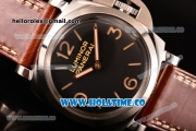 Panerai Luminor 1950 3 Days PAM372 O Clone P.3000 Manual Winding Steel Case with Black Dial Brown Leather Strap and Stick/Arabic Numeral Markers - 1:1 Original (ZF)