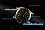 Panerai Luminor GMT Automatic Movement Black Dial with Green Markers and Black Leather Strap