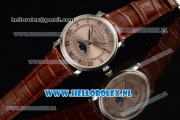 BlancPain Villeret Moonphase & Complete Calendar Miyota 9015 Automatic Steel Case with Silver Dial Roman Numeral Markers and Red Genuine Leather Strap (EF)