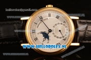 Breguet Classique Moonphase 9015 Auto Yellow Gold Case with White Dial and Black Leather Strap