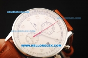 IWC Portuguese Yacht Club Chronograph Miyota Quartz Movement Steel Case with White Dial and Leather Strap