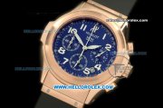 Hublot MDM Chronograph Swiss Quartz Movement Rose Gold Case with Blue Dial and Black Rubber Strap