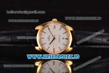 Omega De Ville Tresor Master Co-Axial Swiss ETA 2824 Automatic Yellow Gold Case with Black Leather Strap and White Dial