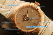 Omega Constellation Swiss Quartz Steel Case with Rose Gold Bezel and Silver Dial-Rose Gold Stick Markers