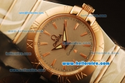Omega Constellation Swiss Quartz Steel Case with Rose Gold Bezel and Silver Dial-Rose Gold Stick Markers