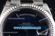 Rolex Day-Date Clone Rolex 3255 Automatic Stainless Steel Case/Bracelet with Dark Blue Dial and Roman Numeral Markers