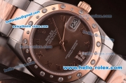 Rolex Datejust Swiss ETA 2836 Automatic Two Tone Case/Strap with Diamond Bezel and Brown Dial