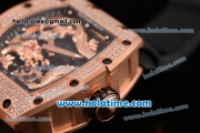 Richard Mille Tourbillon RM 057 Dragon Swiss ETA 2824 Automatic Rose Gold&Diamonds Case with Black Rubber Strap and Dragon Dial