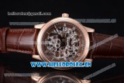 Glashutte Senator Skeletonized Edition Asia 7100 Automatic Rose Gold Case Roman Numeral Markers Skeloton Dial and Brown Leather Strap