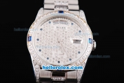 Rolex Day-Date Oyster Perpetual Full Diamond with Diamond Dial and Blue Marking