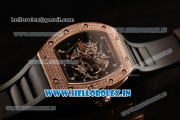 Richard Mille RM035-02 Black Toro Americas Japanese Miyota 9015 Automatic Rose Gold Case Skeleton Dial With Dots Markers Black Rubber Strap - 1:1 Original