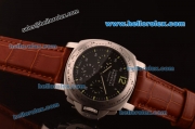 Panerai Chrono Pam 188 Luminor Daylight Automatic Steel Case with Black Dial and Brown Leather Strap-7750 Coating