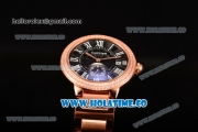 Cartier Rotonde De Miyota Quartz Rose Gold Case/Bracelet with Diamonds Bezel Black Dial and White Roman Numeral Markers