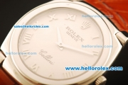 Rolex Cellini Swiss Quartz Steel Case with White Dial and Brown Leather Strap-Roman Markers