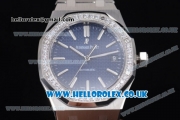 Audemars Piguet Royal Oak Clone AP Calibre 3120 Automatic Stainless Steel Case/Bracelet with Blue Dial Stick Markers and Diamonds Bezel - 1:1 (J12)