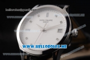 Patek Philippe Calatrava Miyota 9015 Automatic Steel Case with White Dial Black Leather Strap and Diamonds Markers