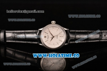 Rolex Cellini Time Asia 2813 Automatic Steel Case with White Dial Black Leather Strap and Stick Markers