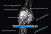 Franck Muller Black Croco Asia Automatic PVD Case with Black Dial and Arabic Numeral Markers Black Leather Strap