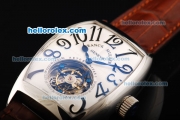 Franck Muller Swiss Tourbillon Manual Winding Movement White Dial with Black Arab Numerals and Brown Leather Strap