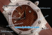 Audemars Piguet Royal Oak Ladies Swiss Quartz Steel/Diamond Case with Brown Rubber Bracelet and Brown Dial - 1:1 Original