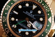 Rolex GMT-Master II Oyster Perpetual Automatic Full Gold with Green Bezel,Black Dial and White Round Bearl Marking-Small Calendar