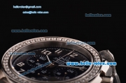 Omega Speedmaster Chrono Swiss Quartz Steel Case Diamond Bezel with Steel Strap and Black Dial Numeral Markers